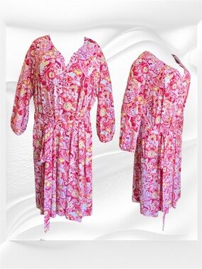 Liz & Me 6X Pink Multi Paisley Peasant Midi Dress